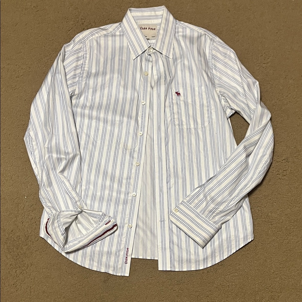 Men's Striped Button-Down Shirt - White and Blue